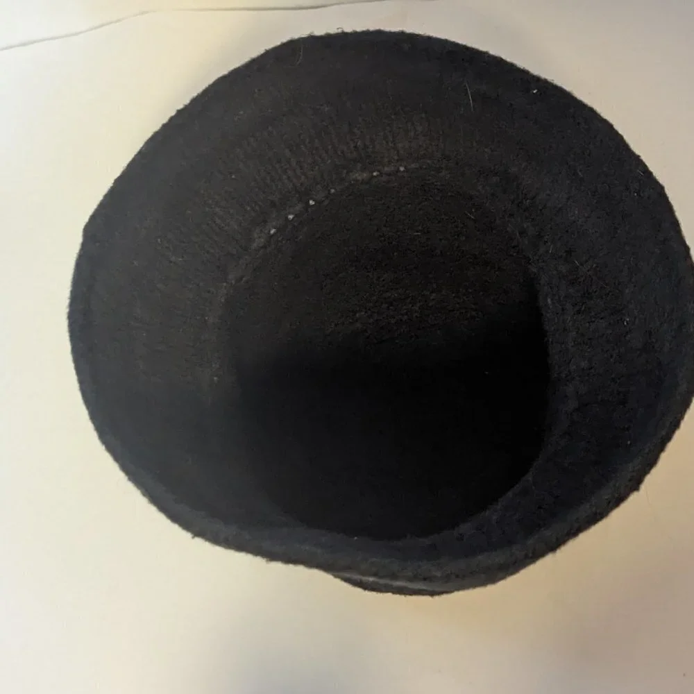 Vintage Wool Blend Cloche Bucket Hat Removable Bow Black - Picture 3 of 5